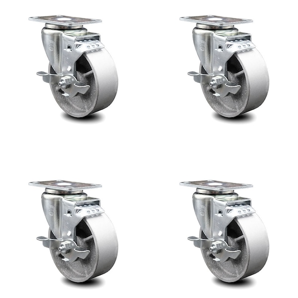 Service Caster 4 Inch Semi Steel Cast Iron Wheel Swivel Top Plate Caster Set with Brake SCC SCC-20S414-SSS-TLB-TP2-4 - main